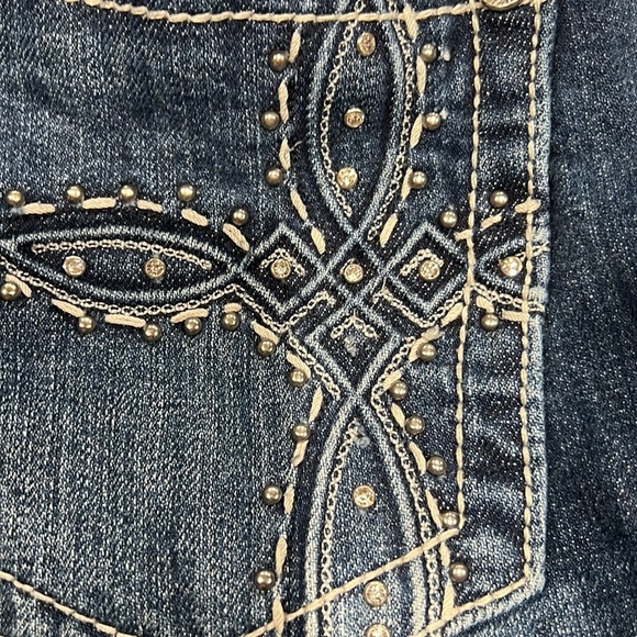 Miss Me Embellished Distressed Boot Cut Blue Jeans - Size 30 - Picture 4 of 16